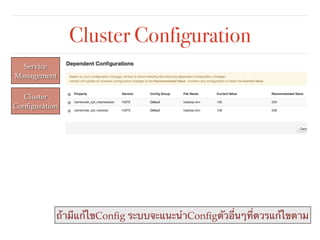 Cluster Configuration
ถ้ามีแก้ไขConﬁg ระบบจะแนะนำConﬁgตัวอื่นๆที่ตวรแก้ไขตาม
Service
Management
Cluster
Conﬁguration
 