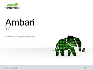 Ambari
1.2
How Ambari Agents Register




© Hortonworks Inc. 2013      Page 1
 