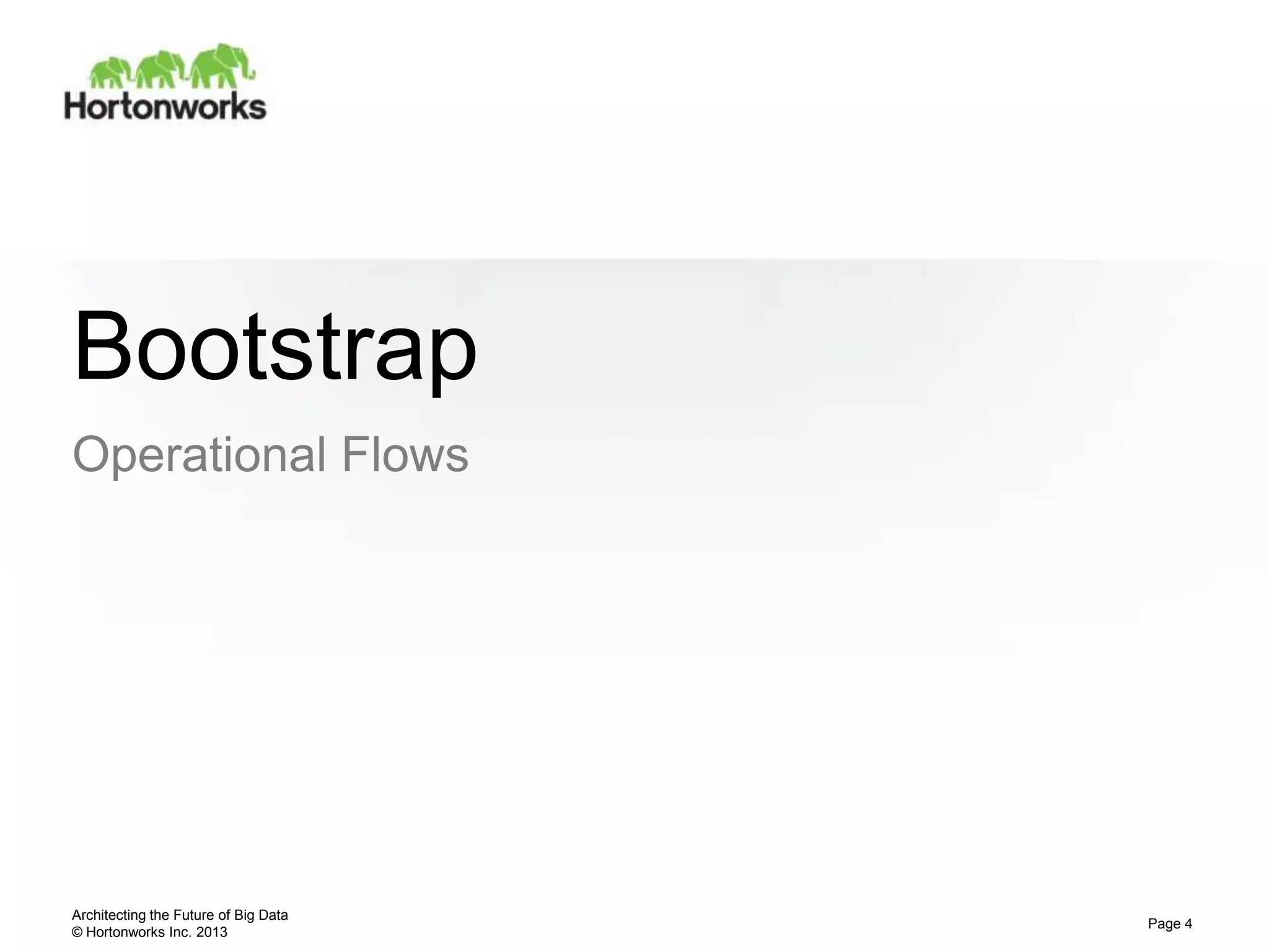 Bootstrap
Operational Flows




Architecting the Future of Big Data
                                      Page 4
© Hortonworks Inc. 2013
 