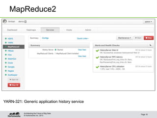 © Hortonworks Inc. 2013
MapReduce2
Page 16
Architecting the Future of Big Data
YARN-321: Generic application history service
 