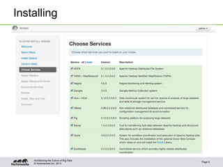 © Hortonworks Inc. 2013
Installing
Page 6
Architecting the Future of Big Data
 