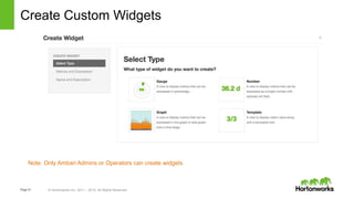 Page31 © Hortonworks Inc. 2011 – 2015. All Rights Reserved
Create Custom Widgets
Note: Only Ambari Admins or Operators can create widgets
 