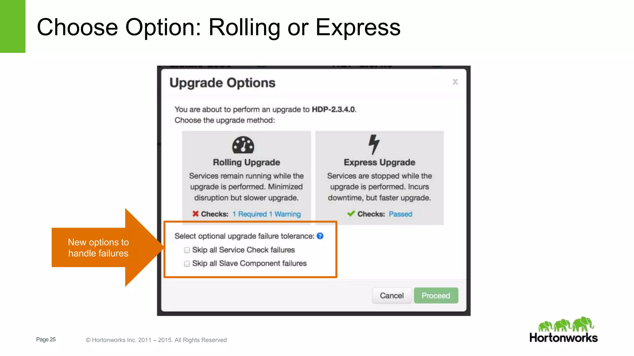 Page25 © Hortonworks Inc. 2011 – 2015. All Rights Reserved
Choose Option: Rolling or Express
New options to
handle failures
 
