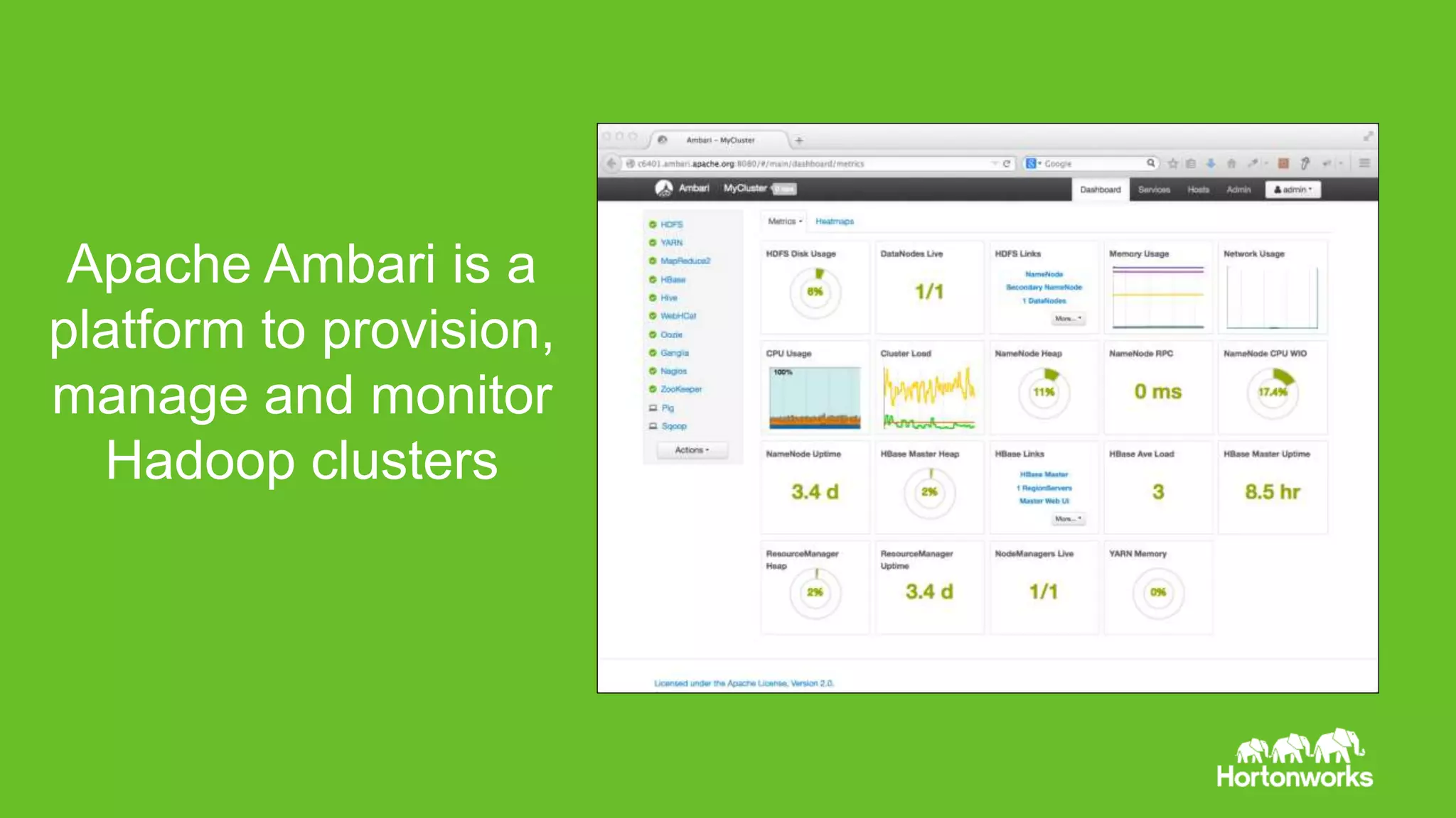 Apache Ambari is a 
platform to provision, 
manage and monitor 
Hadoop clusters 
Page 5 © Hortonworks Inc. 2011 – 2014. All Rights Reserved 
 