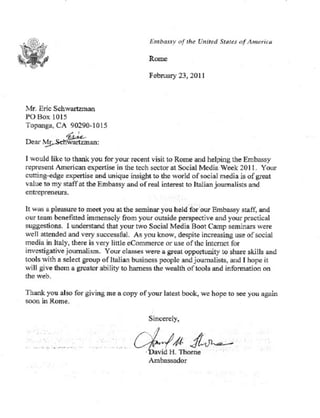 Letter Ambassador David H. Thorne