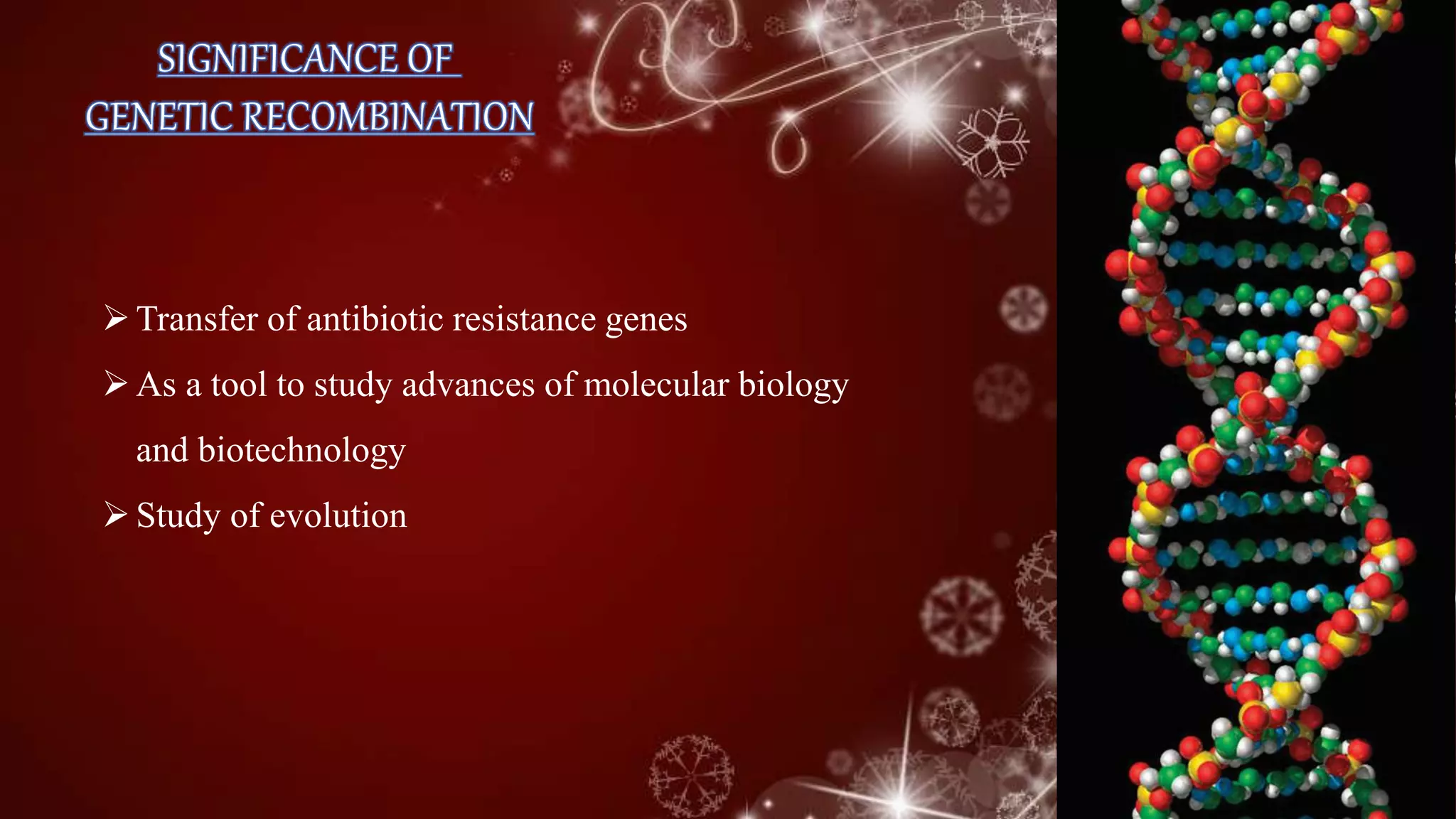 Transfer of antibiotic resistance genes
As a tool to study advances of molecular biology
and biotechnology
Study of evolution
 