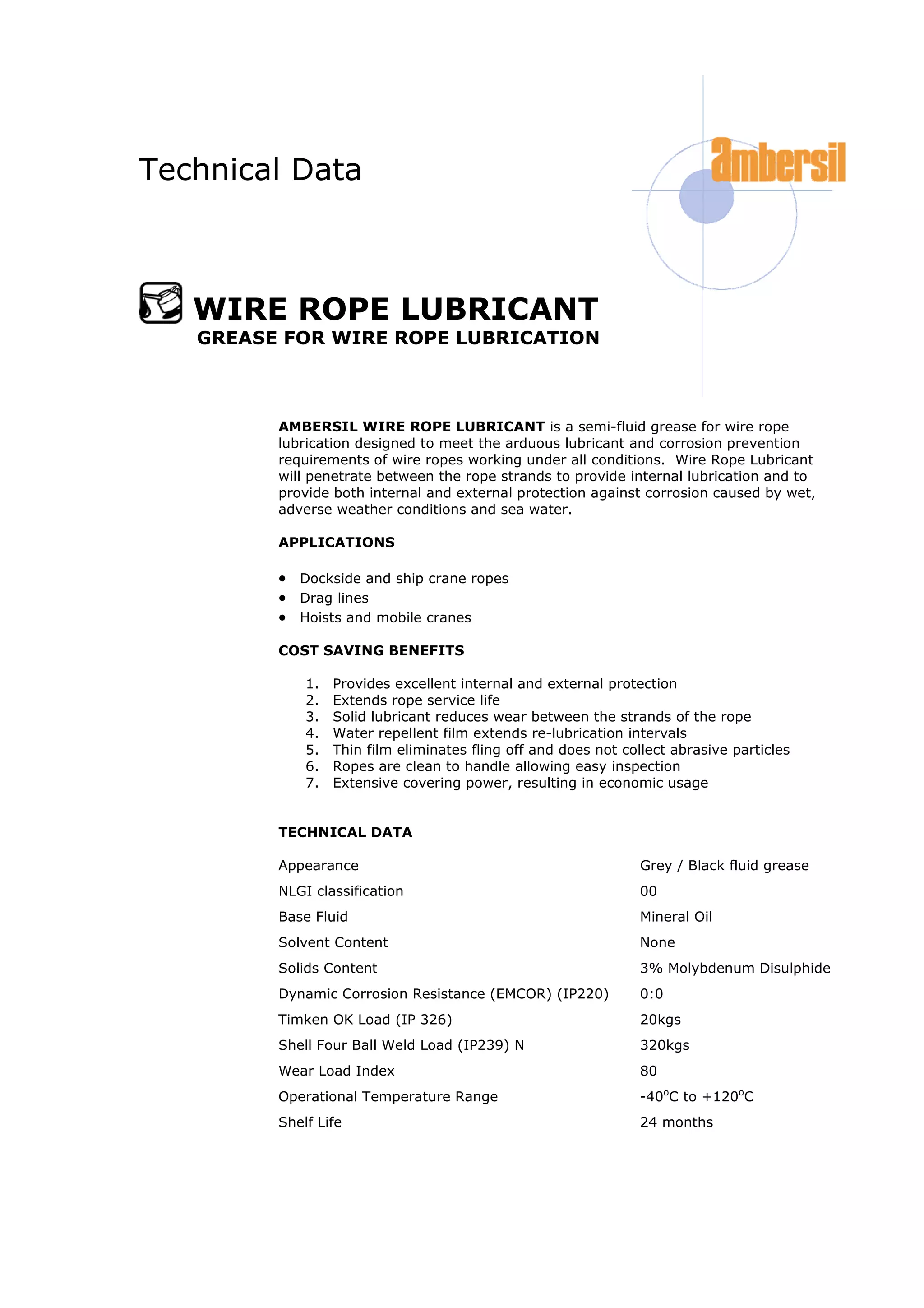 Ambersil gear wire rope grease, 18 l PDF
