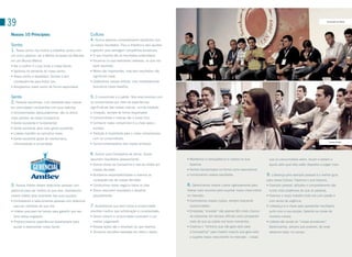 39                                                                                                                                                                                                           Convenção de líderes




Nossos 10 Princípios:                                Cultura
                                                     4. Nunca estamos completamente satisfeitos com
Sonho                                                os nossos resultados. Foco e tolerância zero ajudam
1. Nosso sonho nos motiva a trabalhar juntos com     a garantir uma vantagem competitiva duradoura.
um único objetivo: ser a Melhor Empresa de Bebidas   • O que importa são os resultados sustentáveis.
em um Mundo Melhor.                                  • Focamos no que realmente interessa, no que nos
• Ser a melhor é o que move a nossa Gente.            trará resultado.
• Seremos do tamanho do nosso sonho.                 • Meios são importantes, mas sem resultados não
• Nosso sonho é desafiador, factível e tem            significam nada.
 consequências para todos nós.                       • Celebramos nossas vitórias, mas imediatamente
• Atingiremos nosso sonho de forma responsável.       buscamos novos desafios.


Gente                                                5. O consumidor é o patrão. Nos relacionamos com
2. Pessoas excelentes, com liberdade para crescer    os consumidores por meio de experiências
em velocidades condizentes com seus talentos         significativas das nossas marcas, unindo tradição
e recompensadas adequadamente, são os ativos         e inovação, sempre de forma responsável.
mais valiosos da nossa Companhia.                    • Consumidores e marcas são o nosso foco.
• Gente excelente é fundamental.                     • Conhecer nosso consumidor é a chave para o
• Gente excelente atrai mais gente excelente.         sucesso.
• Líderes mantêm os caminhos livres.                 • Tradição é importante para o nosso compromisso
• Gente excelente gosta de meritocracia,              com os consumidores.
                                                                                                                                                                                                                Trainee AmBev
 informalidade e sinceridade.                        • Somos embaixadores dos nossos produtos.


                                                     6. Somos uma Companhia de donos. Donos
                                                     assumem resultados pessoalmente.                      • Mantemos a transparência e clareza no que              que os consumidores veem, tocam e bebem e
                                                     • Somos donos da Companhia e isso se reflete em        fazemos.                                                aquilo pelo qual eles estão dispostos a pagar mais.
                                                      nossas decisões.                                     • Somos disciplinados na forma como executamos
                                                     • Aceitamos responsabilidades e vivemos as            e monitoramos nossos resultados.                        9. Liderança pelo exemplo pessoal é o melhor guia
                                                      consequências de nossas decisões.                                                                            para nossa Cultura. Fazemos o que falamos.
3. Nossos líderes devem selecionar pessoas com       • Construímos nosso negócio todos os dias.            8. Gerenciamos nossos custos rigorosamente para         • Exemplo pessoal, atitudes e comportamento são
potencial para ser melhor do que eles. Avaliaremos   • Donos assumem resultados e desafios                 liberar mais recursos para suportar nosso crescimento    muito mais poderosos do que as palavras.
nossos líderes pela qualidade das suas equipes.       pessoalmente.                                        no mercado.                                             • Vivemos o nosso trabalho todo dia com paixão e
• Contratamos e selecionamos pessoas com potencial                                                         • Controlamos nossos custos, sempre buscando             com senso de urgência.
 para ser melhores do que nós.                       7. Acreditamos que bom senso e simplicidade            oportunidades.                                         • Liderança é a chave para apresentar resultados,
• Líderes precisam ter tempo para garantir que seu   orientam melhor que sofisticação e complexidade.      • Empresas “enxutas” não apenas têm mais chance          junto com a sua equipe, fazendo as coisas da
 time esteja engajado.                               • Senso comum e simplicidade conduzem a um             de sobreviver em tempos difíceis como prosperam         maneira correta.
• Proporcionamos experiências desafiadoras para       melhor julgamento.                                    mais do que as outras nos bons momentos.               • Líderes vão aonde as “coisas acontecem”.
 ajudar a desenvolver nossa Gente.                   • Nossas ações são o resultado do que falamos.        • Usamos o “dinheiro que não gera valor para             Gerenciamos, sempre que possível, de onde
                                                     • Tomamos decisões baseadas em fatos e dados.          a Companhia” para investir naquilo que gera valor       devemos estar: no campo.
                                                                                                            e suporta nosso crescimento no mercado – coisas
 