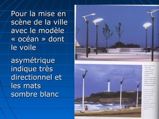 Pour la mise enPour la mise en
scène de la villescène de la ville
avec le modèleavec le modèle
« océan » dont« océan » dont
le voilele voile
asymétriqueasymétrique
indique trèsindique très
directionnel etdirectionnel et
les matsles mats
sombre blancsombre blanc
 
