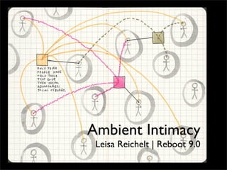 ambient intimacy
      leisa reichelt
    disambiguity.com


    Ambient Intimacy
      Leisa Reichelt | Reboot 9.0