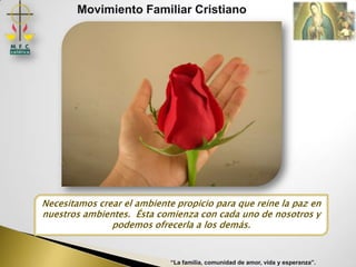 Movimiento Familiar Cristiano




                “La familia, comunidad de amor, vida y esperanza”.
 
