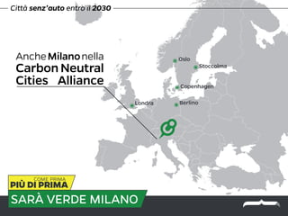 sarà verde milano
come prima
più di prima
Oslo
Stoccolma
Copenhagen
BerlinoLondra
AncheMilanonella
CarbonNeutral
Cities Alliance
Città senz’auto entro il 2030
 