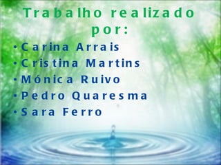 Trabalho realizado por: Carina Arrais Cristina Martins Mónica Ruivo Pedro Quaresma Sara Ferro 