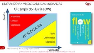O Campo do Fluir (FLOW)
Mihali Csikszentmihalyi “Flow: the psycology of optimal experience”
Desafios
Habilidades
Tédio
Des...