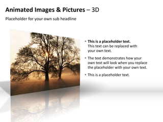 Animated Images & Pictures – 3D
Placeholder for your own sub headline



                                         This is a placeholder text.
                                          This text can be replaced with
                                          your own text.
                                         The text demonstrates how your
                                          own text will look when you replace
                                          the placeholder with your own text.
                                         This is a placeholder text.
 