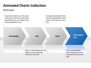 Animated Charts Collection
3D Arrows

 If you don't want to use the exact                             To replace placeholder text:
 style and size of fonts used by the                            Click the placeholder text to
 placeholder, you can replace it by                             select it and type your new
 selecting different ones.                                      text.




                                                                                                          Placeholder
      Placeholder                           Text                             Place
                                                                                                          text




                              This is a placeholder text. All                                   This is a placeholder
                              phrases can be replaced                                           text. All phrases can be
                              with your own text.                                               replaced with your own
                                                                                                text.
 