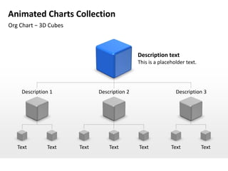 Animated Charts Collection
Org Chart − 3D Cubes



                                              Description text
                                              This is a placeholder text.




    Description 1             Description 2                    Description 3




   Text       Text     Text       Text        Text           Text           Text
 