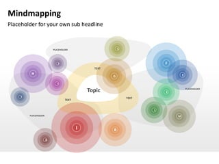 Mindmapping
Placeholder for your own sub headline



                           PLACEHOLDER                     C



                              D                                           F
                                                TEXT
          H                                                                       E
                                                       G
                              O



                                              Topic                       E
                                                                                      PLACEHOLDER


     N
                                                               TEXT
                                   TEXT


                                                                      L
         PLACEHOLDER                                                          M



                                          I            B

                       A
 