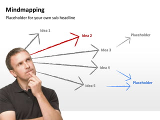 Mindmapping
Placeholder for your own sub headline

                  Idea 1
                                        Idea 2              Placeholder


                                                   Idea 3



                                                   Idea 4


                                                             Placeholder
                                          Idea 5
 