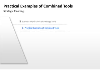 Practical Examples of Combined Tools
Strategic Planning


                Business Importance of Strategy Tools

                     Practical Examples of Combined Tools
 
