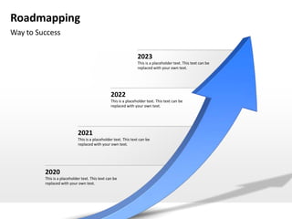 Roadmapping
Way to Success

                                                                 2023
                                                                 This is a placeholder text. This text can be
                                                                 replaced with your own text.




                                                 2022
                                                 This is a placeholder text. This text can be
                                                 replaced with your own text.




                             2021
                             This is a placeholder text. This text can be
                             replaced with your own text.




         2020
         This is a placeholder text. This text can be
         replaced with your own text.
 