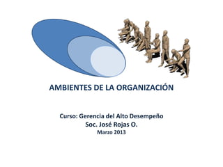 AMBIENTES DE LA ORGANIZACIÓN


  Curso: Gerencia del Alto Desempeño
           Soc. José Rojas O.
              Marzo 2013
 