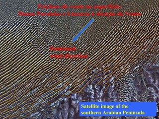 Dominant  wind direction Feiçãoes do vento na superfície: Dunas Paralelas e Lineares à direção do Vento Satellite image of the  southern Arabian Peninsula 