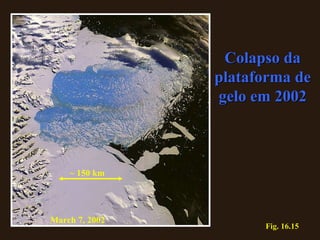 Fig. 16.15 Colapso da plataforma de gelo em 2002 March 7, 2002 ~ 150 km 