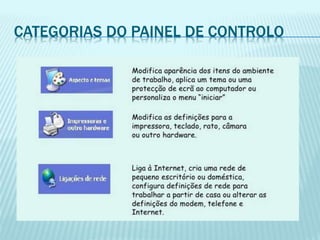 CATEGORIAS DO PAINEL DE CONTROLO
 
