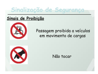 Sinalização de Segurança
Sinais de Proibição
Passagem proibida a veículos
em movimento de cargas
Não tocar
 
