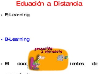 Eduación a Distancia E-Learning B-Learning El docente crea ambientes de aprendizaje 