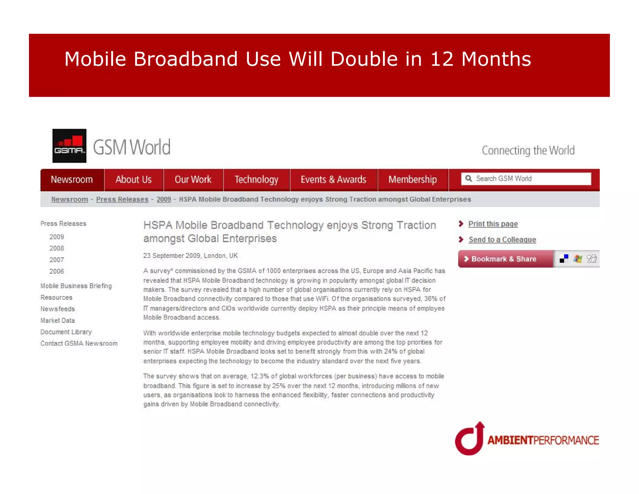 Mobile Broadband Use Will Double in 12 Months
 