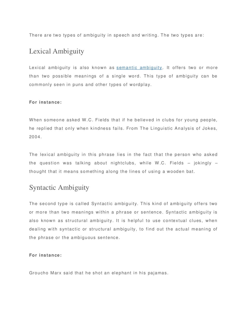 Ambiguous sentences definition, types, and examples