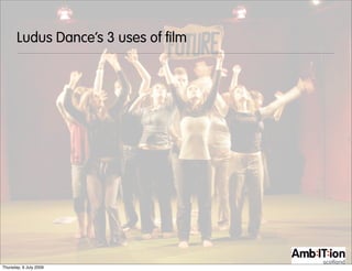 Ludus Dance’s 3 uses of film




Thursday, 9 July 2009
 