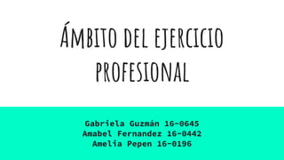 Ámbito del ejercicio
profesional
Gabriela Guzmán 16-0645
Amabel Fernandez 16-0442
Amelia Pepen 16-0196
 