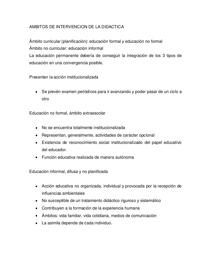 Ambitos de intervencion de la didactica