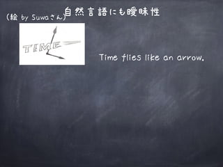 自然言語にも曖昧性
Time flies like an arrow.
(絵 by Suwaさん)
 