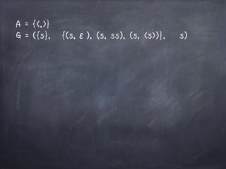 A = {<,>}
G = ({s}, {(s,ε), (s, ss), (s, <s>)}, s)
 