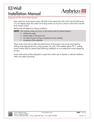 EZ-Wall
Installation Manual
Engineered Thin Brick Panel System




              
              
              
              




                                    
 