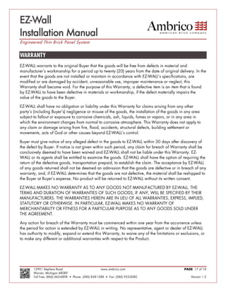 EZ-Wall
Installation Manual
Engineered Thin Brick Panel System




                                    
 