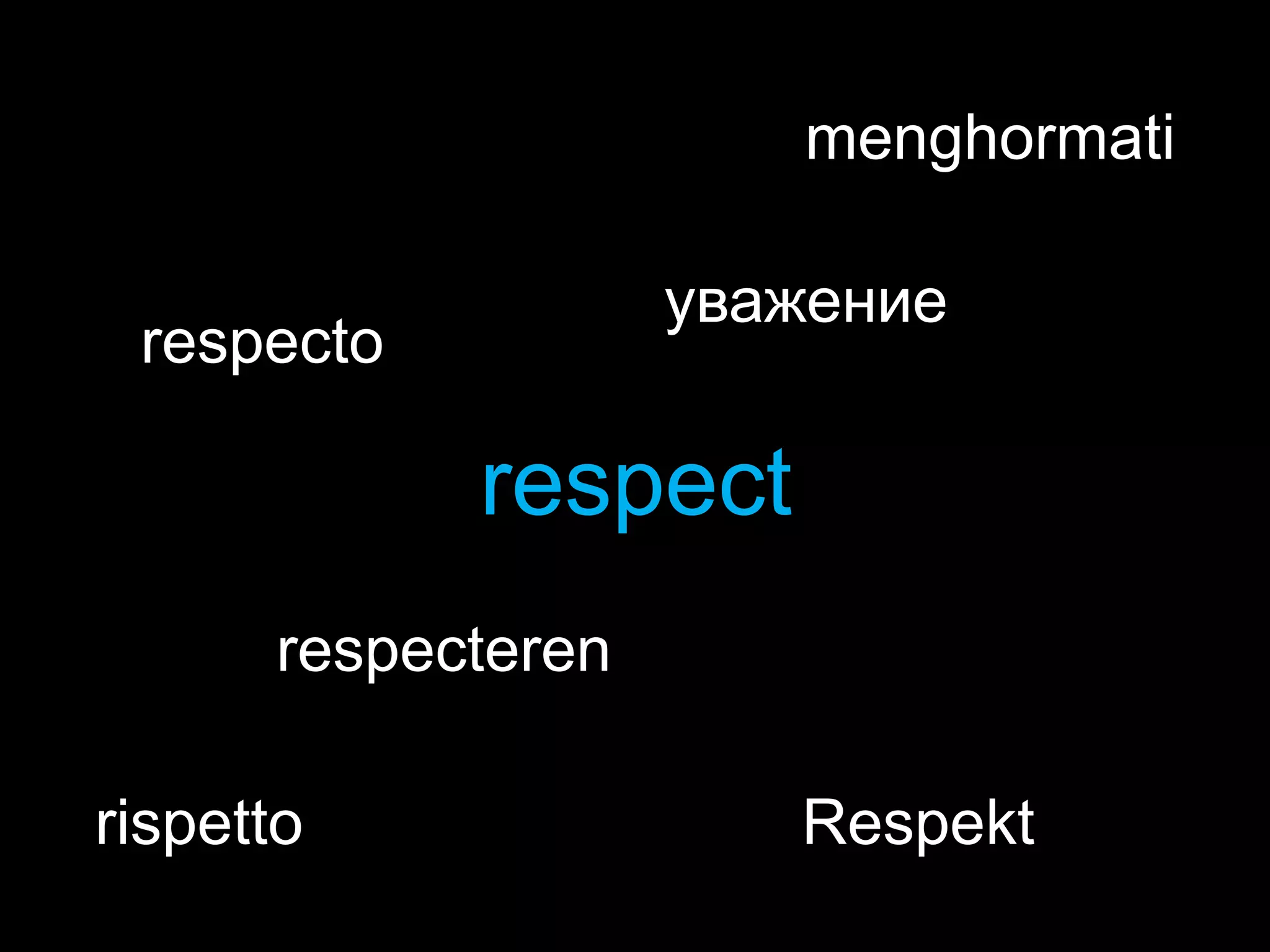 menghormati

                    уважение
 respecto

            respect
      respecteren

rispetto               Respekt
 