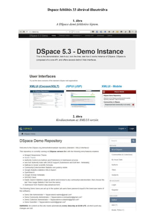 Dspace feltöltés 33 ábrával illusztrálva
1. ábra
A DSpace demó felületére léptem.
2. ábra
Kiválasztottam az XMLUI verziót.
 