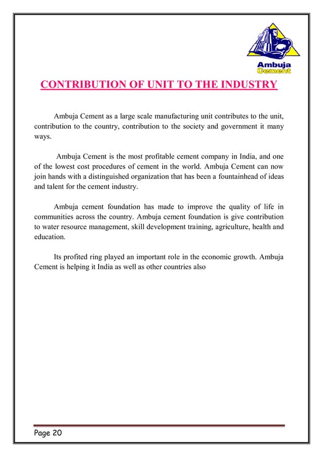 Ambuja cement project report