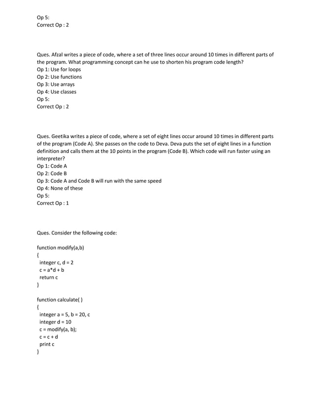 AMCAT_Computer Programming questions and ans | PDF