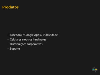 Produtos




  • Facebook / Google Apps / Publicidade
  • Celulares e outros hardwares
  • Distribuições corporativas
  • Suporte
 