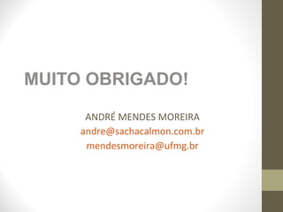 MUITO OBRIGADO!
      ANDRÉ MENDES MOREIRA
     andre@sachacalmon.com.br
      mendesmoreira@ufmg.br
 