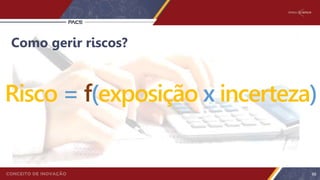 Como gerir riscos?
Risco = f(exposição x incerteza)
68
 