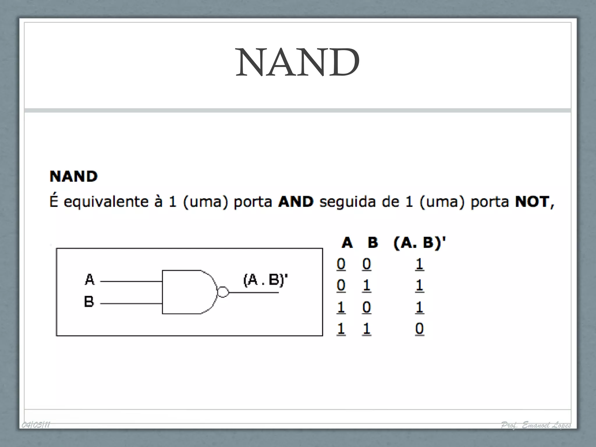 NAND
04/05/11 Prof. Emanoel Lopes
 