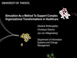 Simulation As a Method To Support Complex Organizational Transformations in Healthcare  Diederik Rothengatter,  Christiaan Katsma Jos van Hillegersberg Department of Information Systems and Change Management 