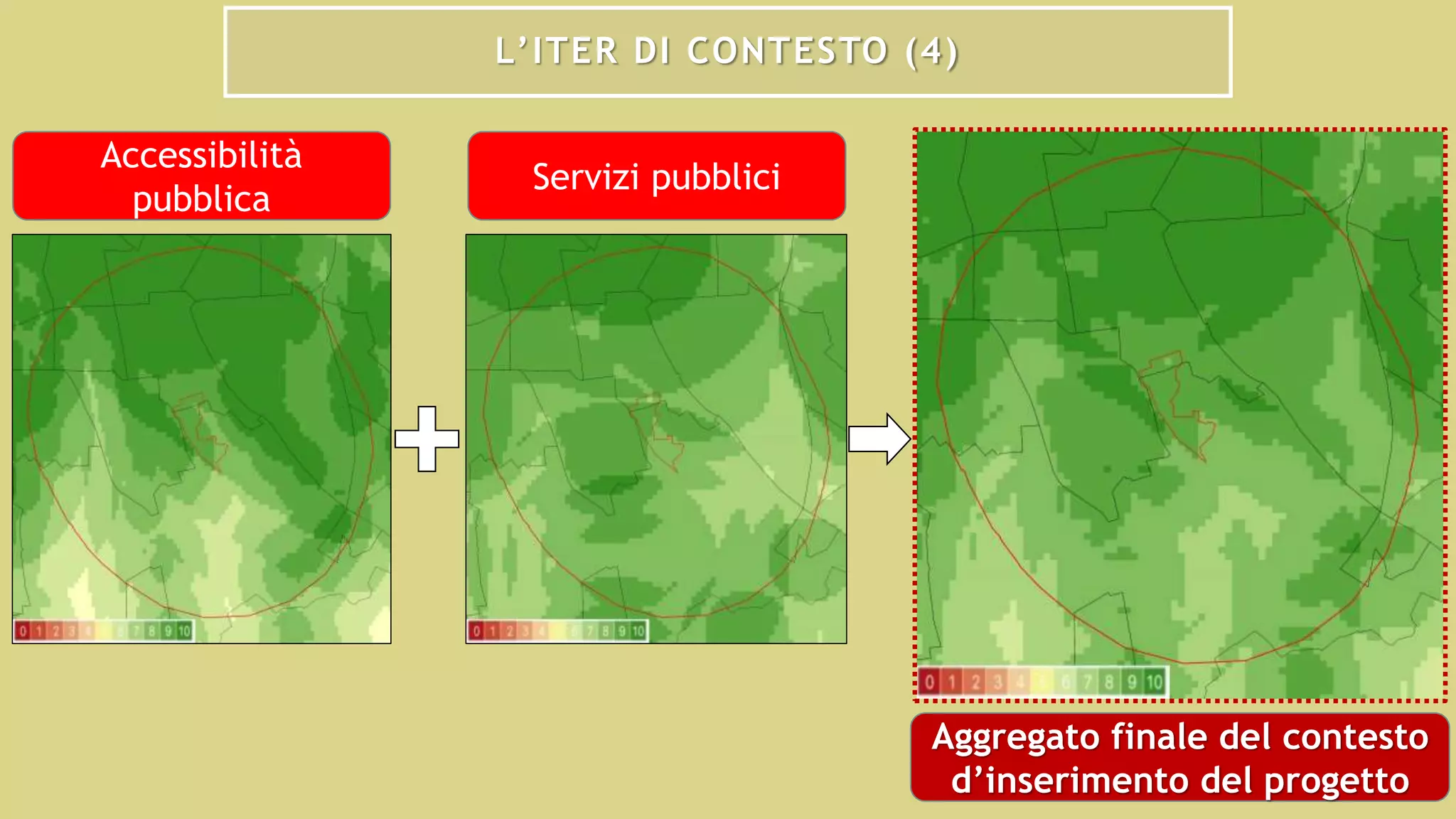 L’ITER DI CONTESTO (4)
Accessibilità
pubblica
Servizi pubblici
Aggregato finale del contesto
d’inserimento del progetto
 